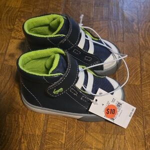 See Kai Run Navy and Lime High-Top Sneakers